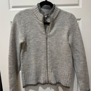 Light Gray Zip-Up Cardigan Wool Blend